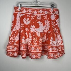 FARM RIO‎ Orange Neon Jungle Tiered Mini Skirt Womens Medium Resort Cruise NWT